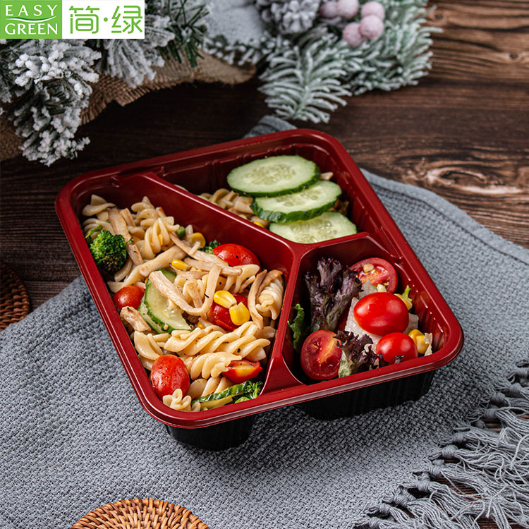 Disposable Plastic Bento Lunch Box For Microwavable PP With 3