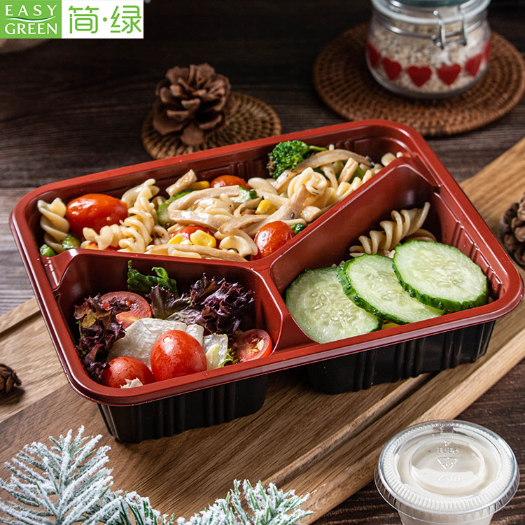 Disposable Plastic Bento Lunch Box For Microwavable PP With 3 Compartment