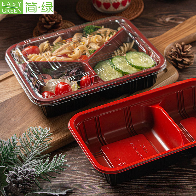 Disposable Plastic Bento Lunch Box For Microwavable PP With 3