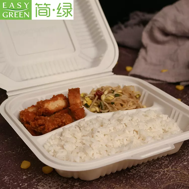 HeloGreen Eco-Friendly Cornstarch Takeout To-Go Hinged Food Containers - Microwa