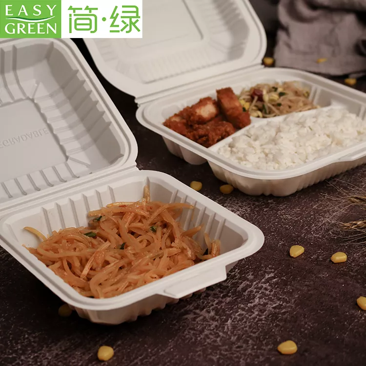 HeloGreen Eco-Friendly Cornstarch Takeout To-Go Hinged Food Containers - Microwa