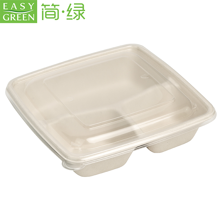 Biodegradable Eco-Friendly Takeaway Food Containers Sugarcane Bagasse 2  Compartment Clamshell-Box