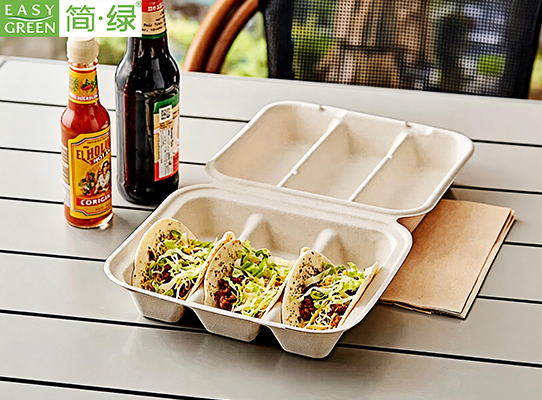 CLB087-3 Disposable Taco Plates for Party, Bagasse Taco Holders with Dividers for 3 Tacos, Bagasse F