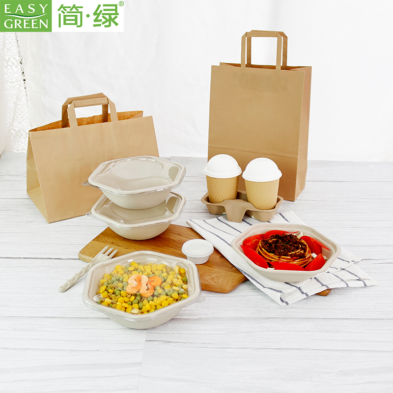 CBH750 / CBH1000 Bagasse Hexagonal Disposable Take Out Food Containers with Lid